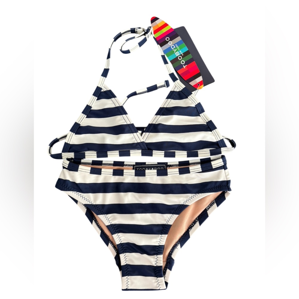 NWT- ToobyDoo toddler two piece navy/white striped bikini, size 1-2